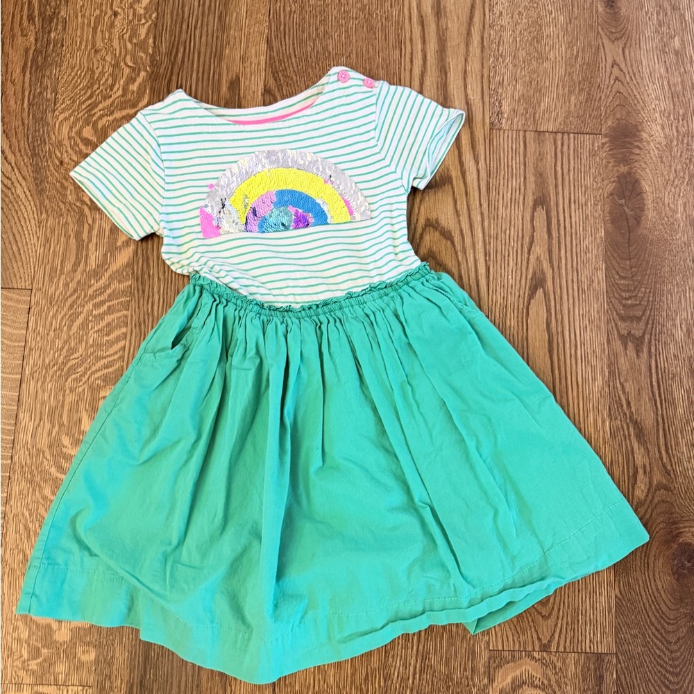 Mini Boden Green Striped Rainbow Dress